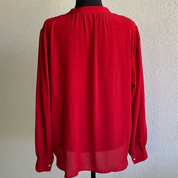 LOFT • Stylish Tie-Neck Bright Red Long Sleeve Pop of Color Blouse - Picture 3 of 8
